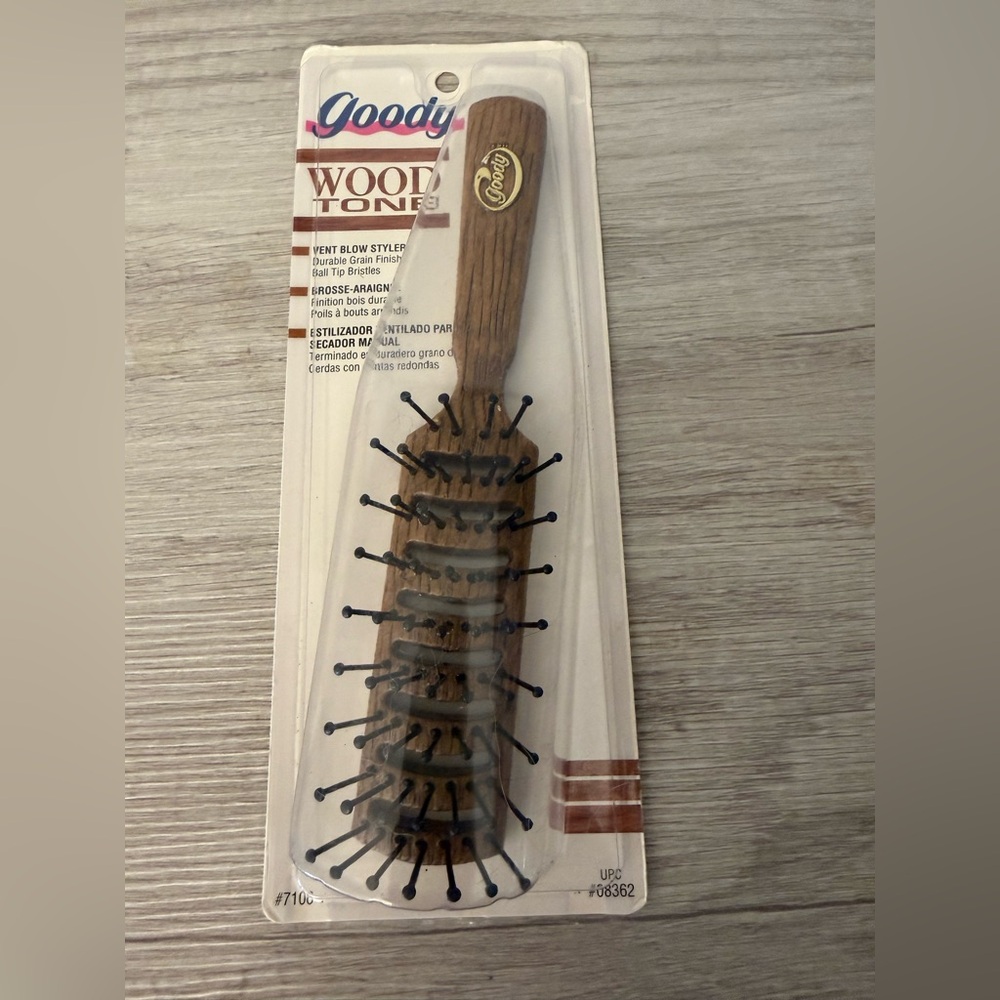 Vintage 1993 GOODY Wood Grain 7.5" Detangling Vent Blow Dry Hairbrush 08362 NEW